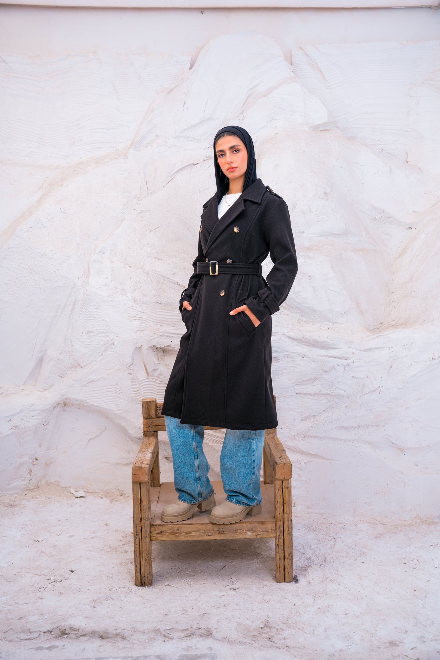 DOUBLE BREASTED WOOL TRENCH COAT