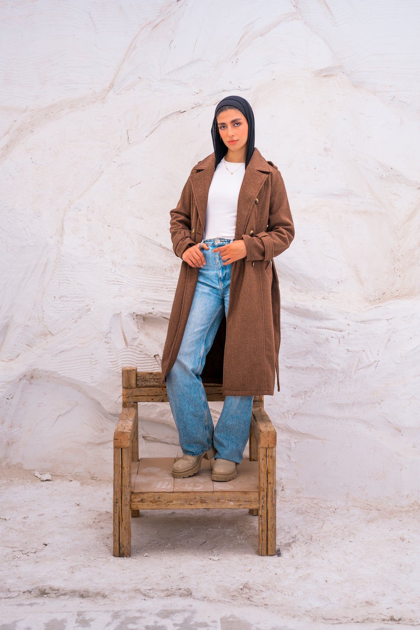 DOUBLE BREASTED WOOL TRENCH COAT