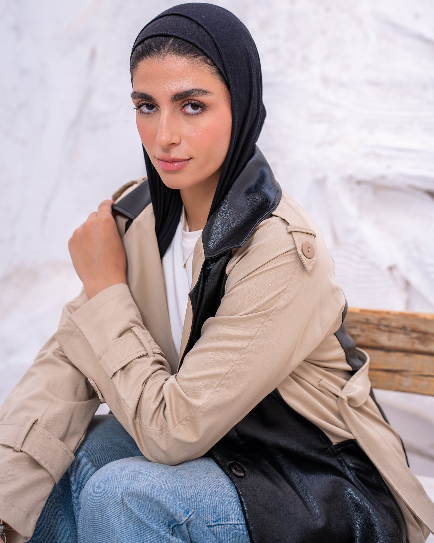 Leather X Gabardine Trench coat