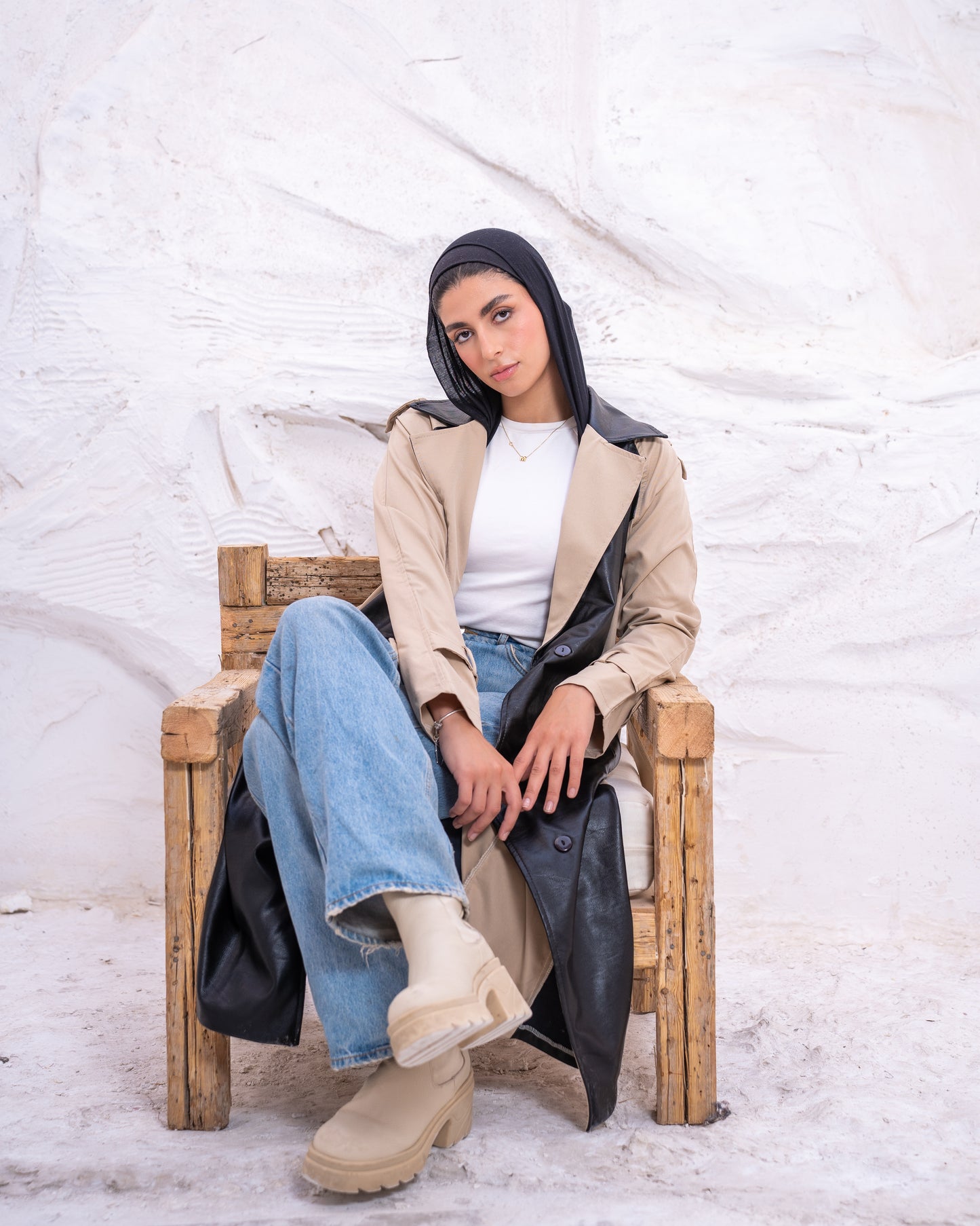 Leather X Gabardine Trench coat