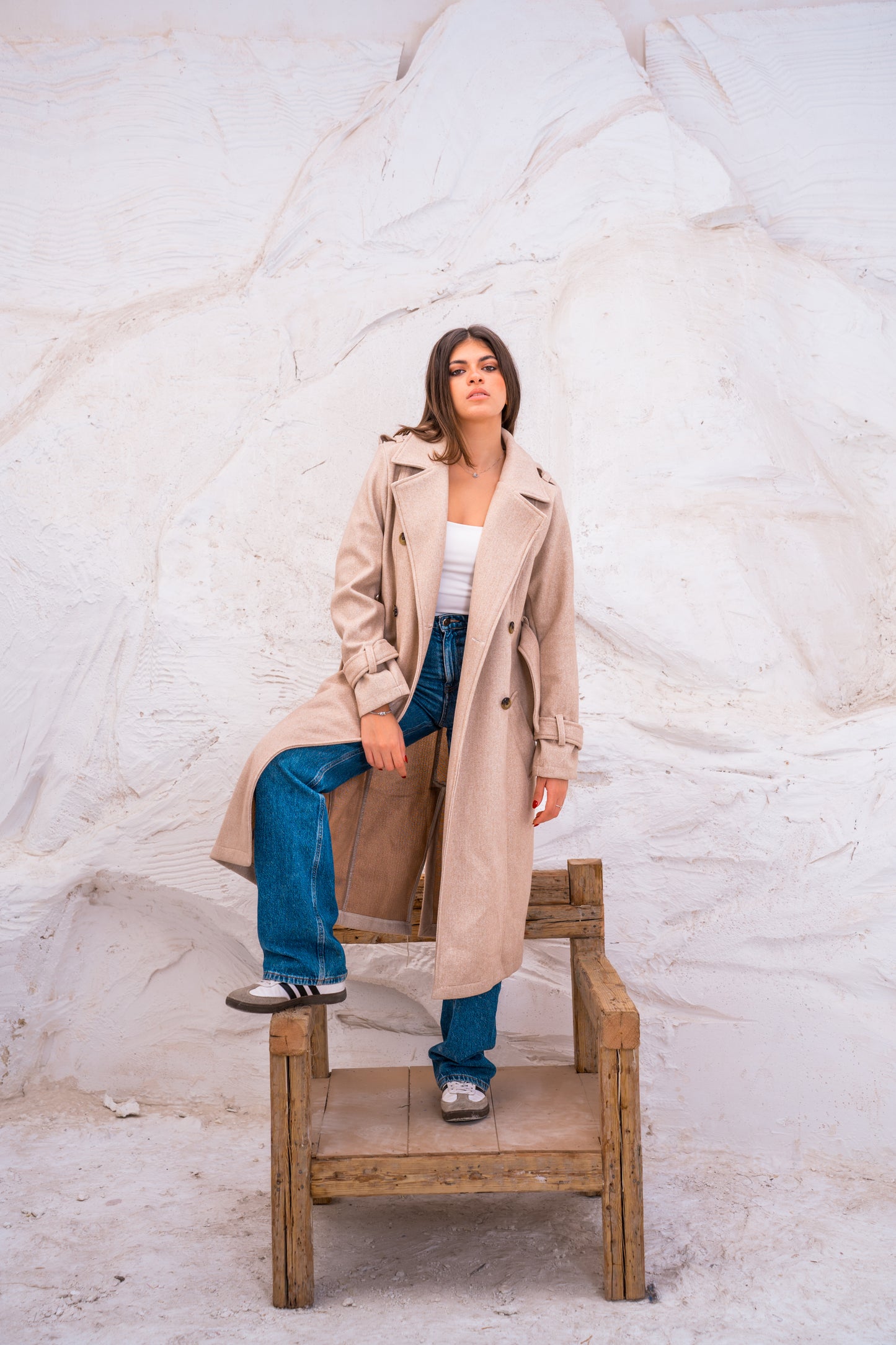 DOUBLE BREASTED WOOL TRENCH COAT