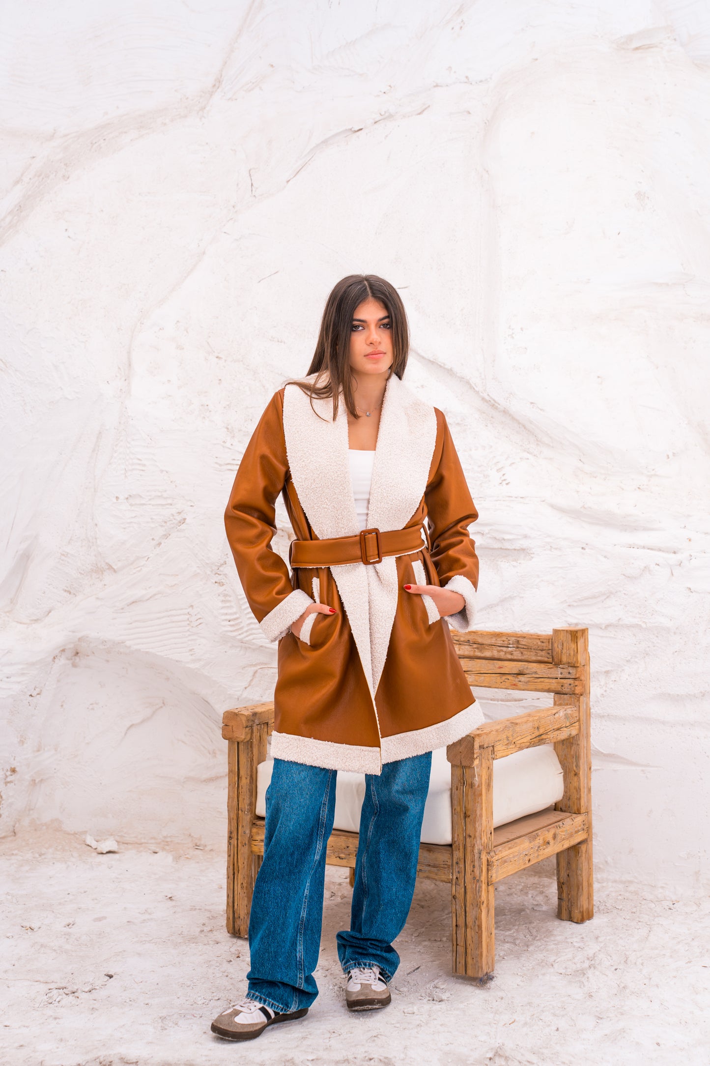 So Chic Leather Fur Inside coat