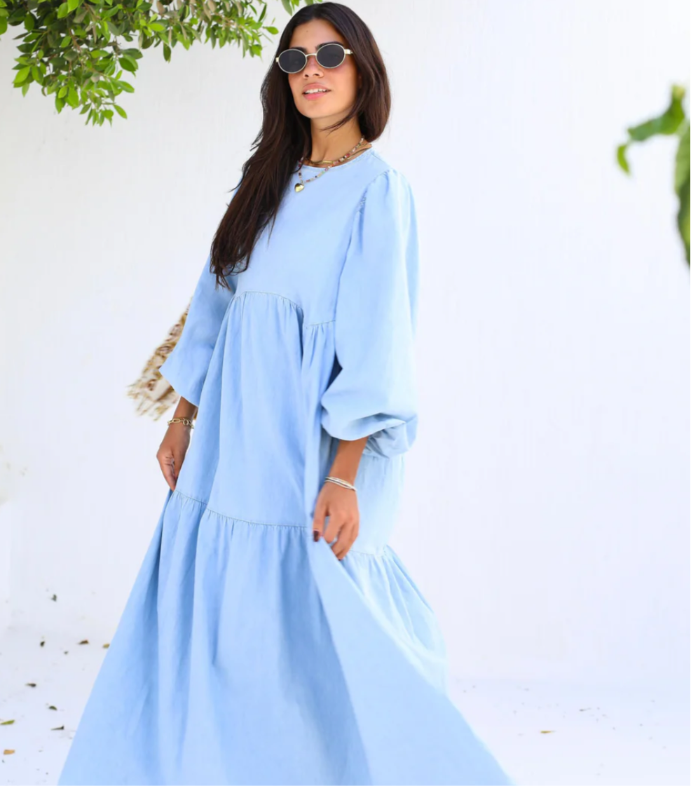 Fluffy denim dress