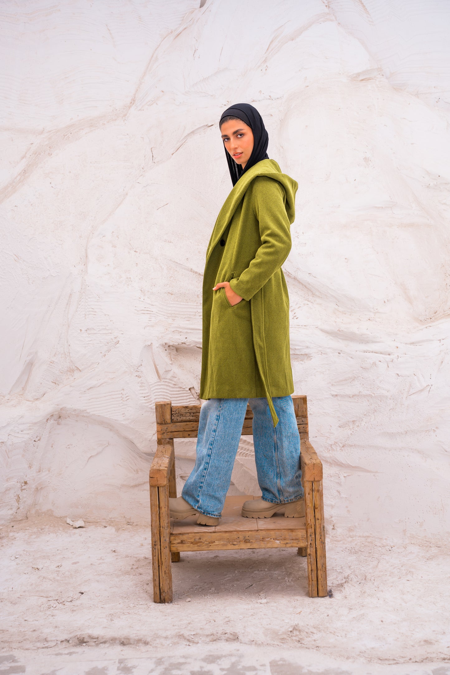 Hood wool coat