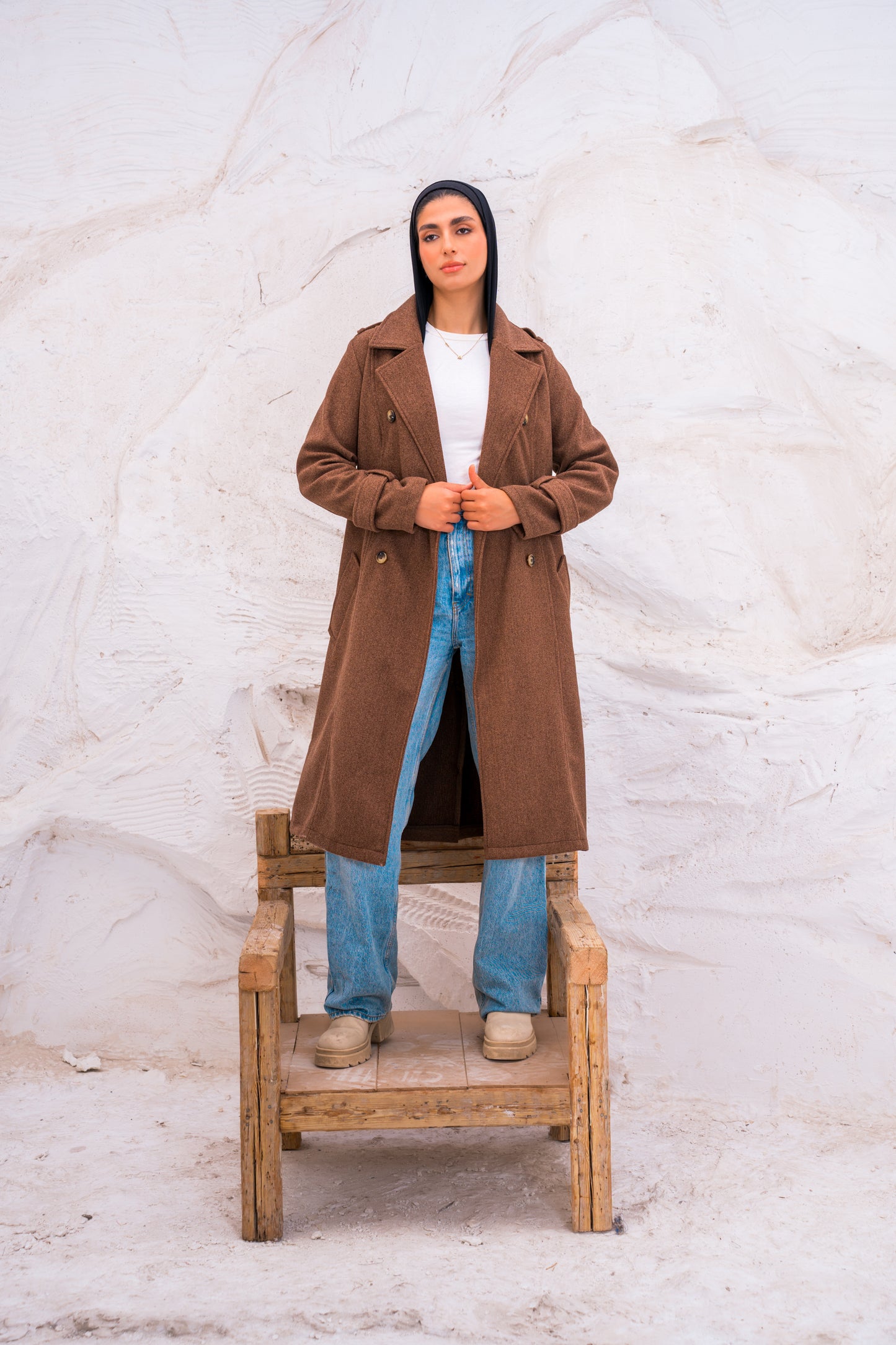 DOUBLE BREASTED WOOL TRENCH COAT