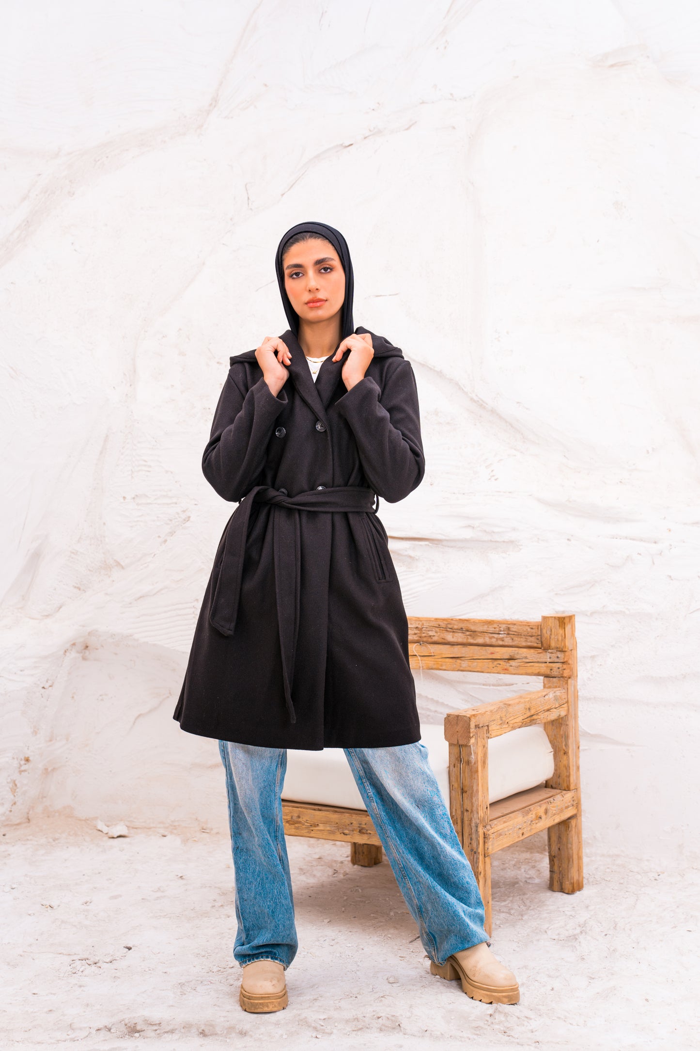 Hood wool coat