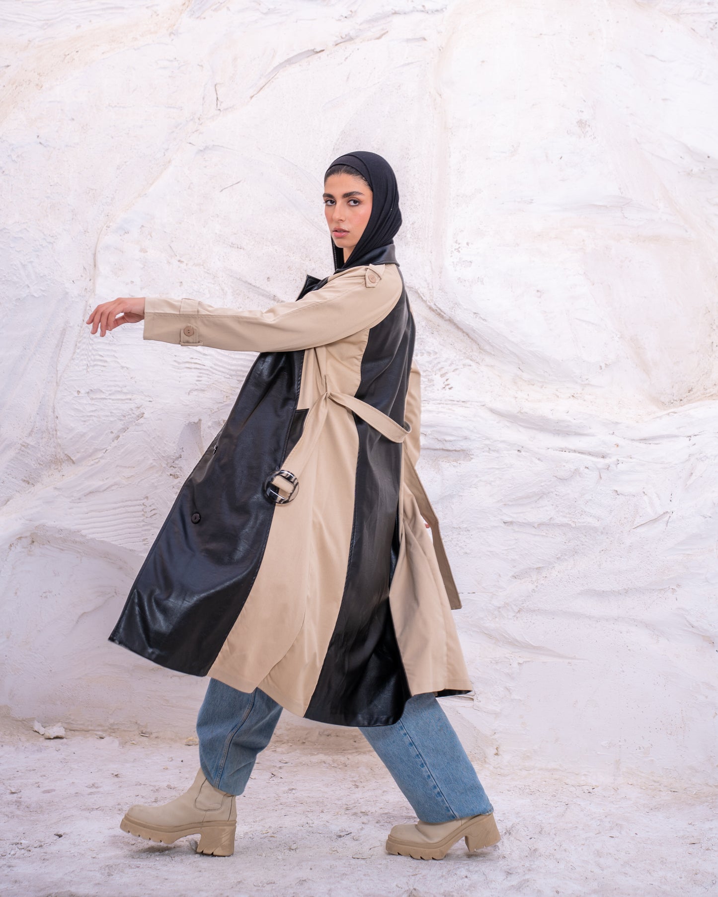 Leather X Gabardine Trench coat