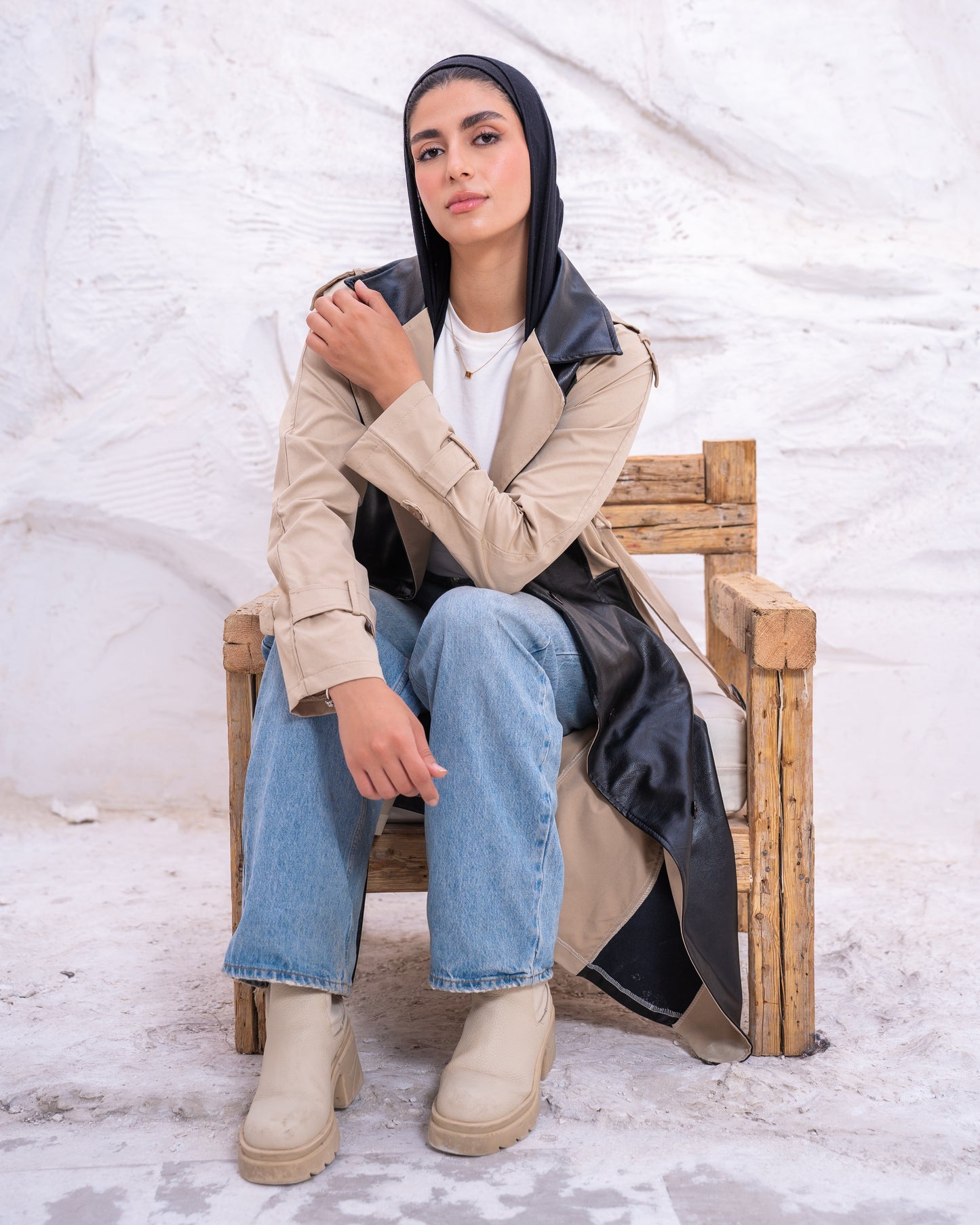 Leather X Gabardine Trench coat