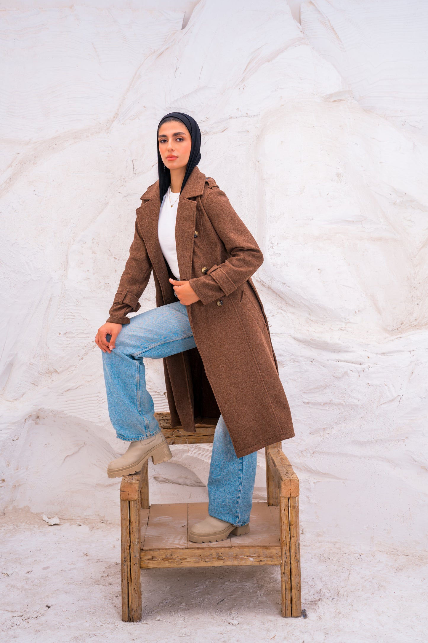 DOUBLE BREASTED WOOL TRENCH COAT