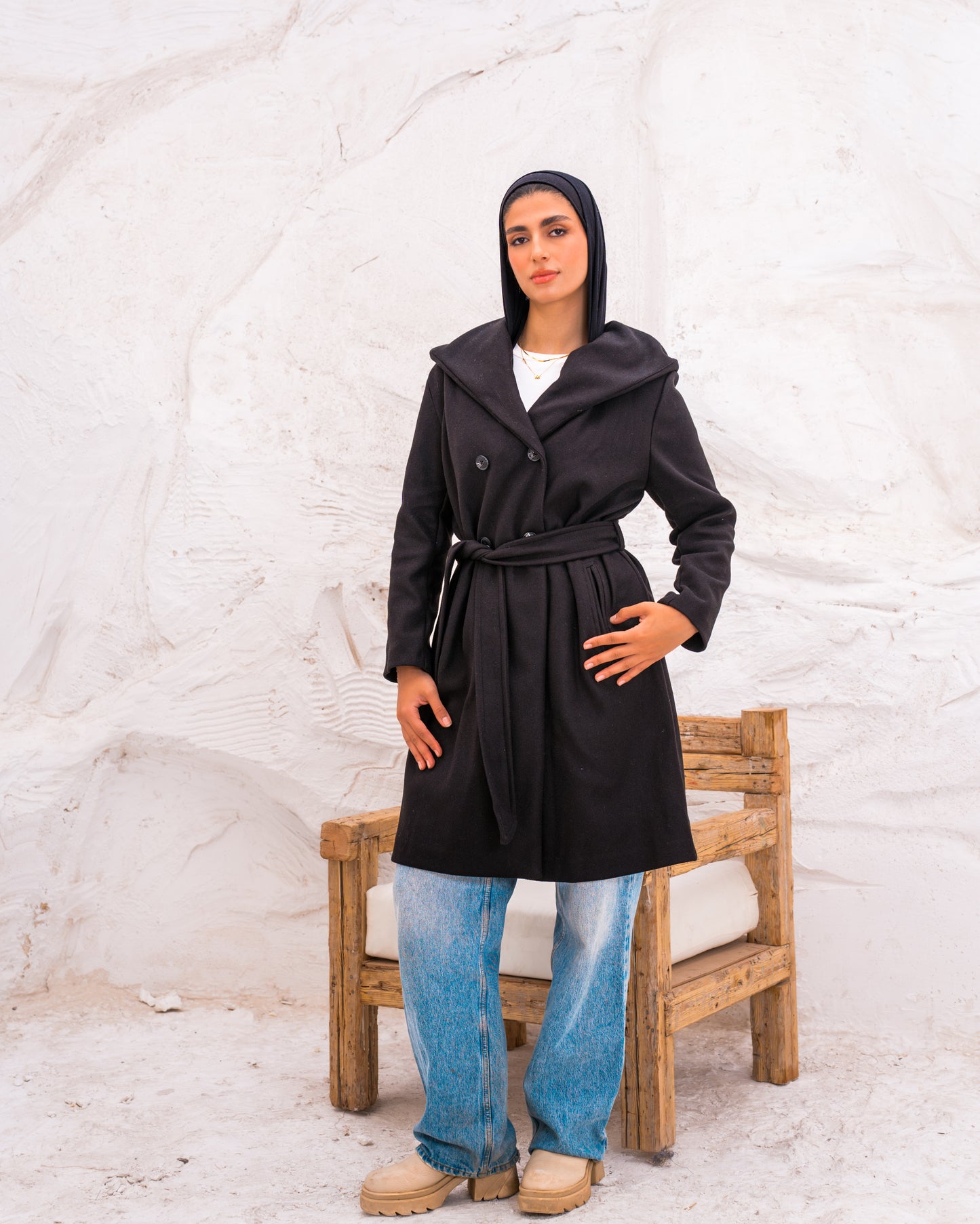 Hood wool coat