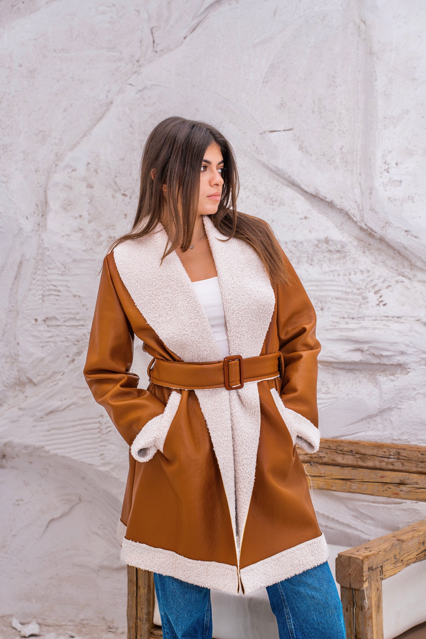 So Chic Leather Fur Inside coat