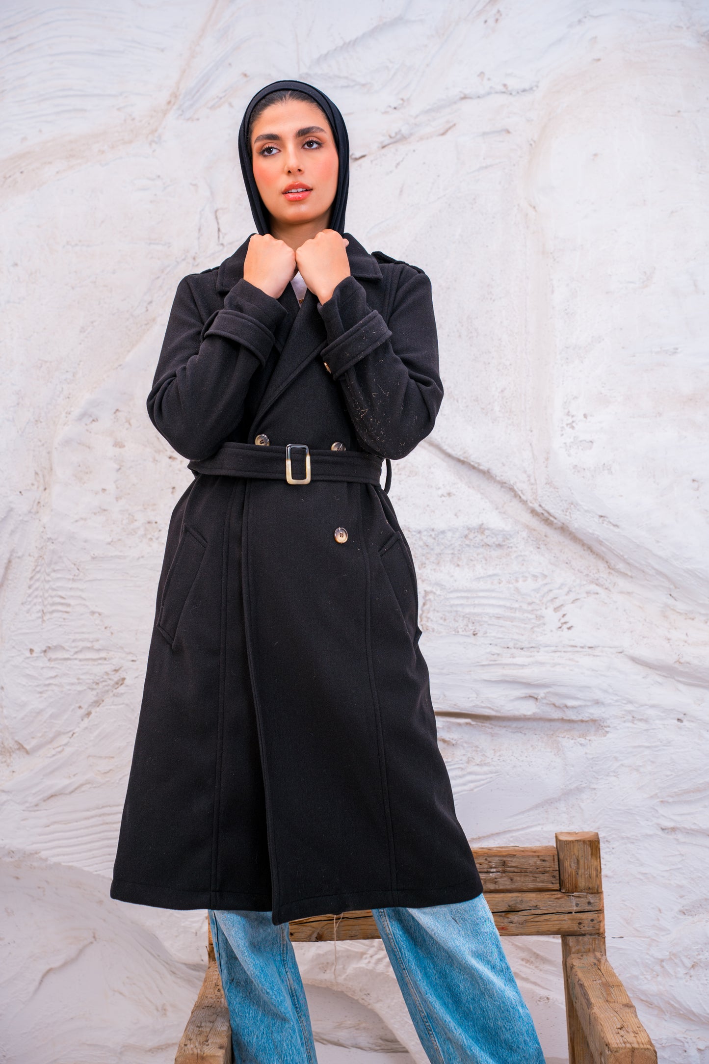 DOUBLE BREASTED WOOL TRENCH COAT