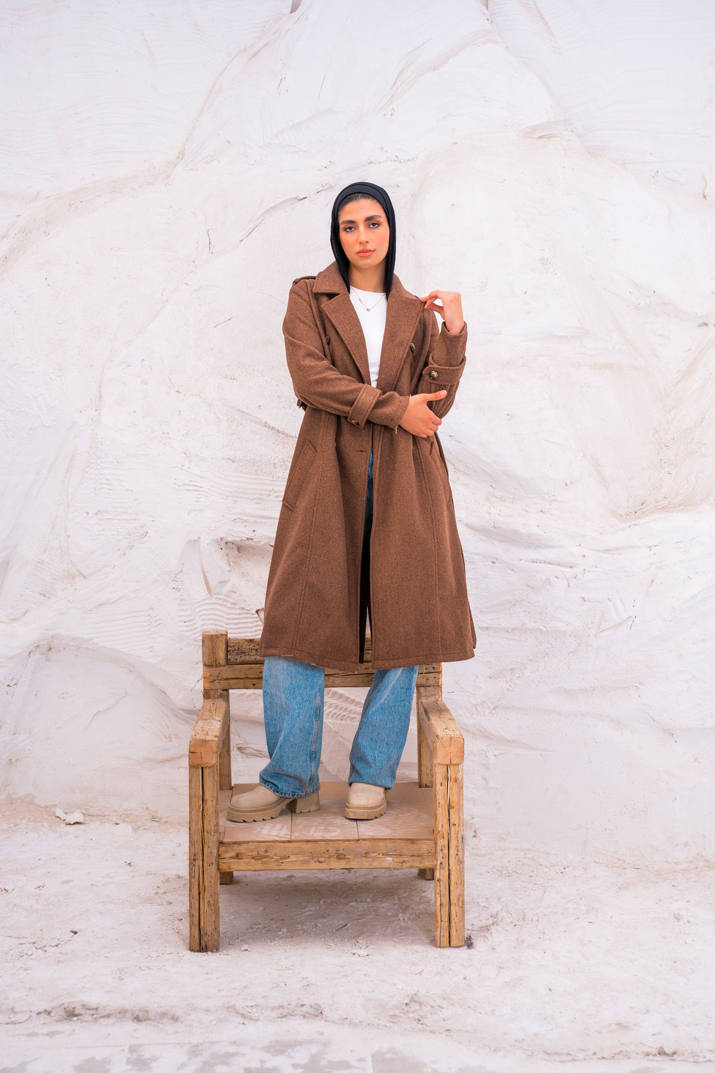 DOUBLE BREASTED WOOL TRENCH COAT