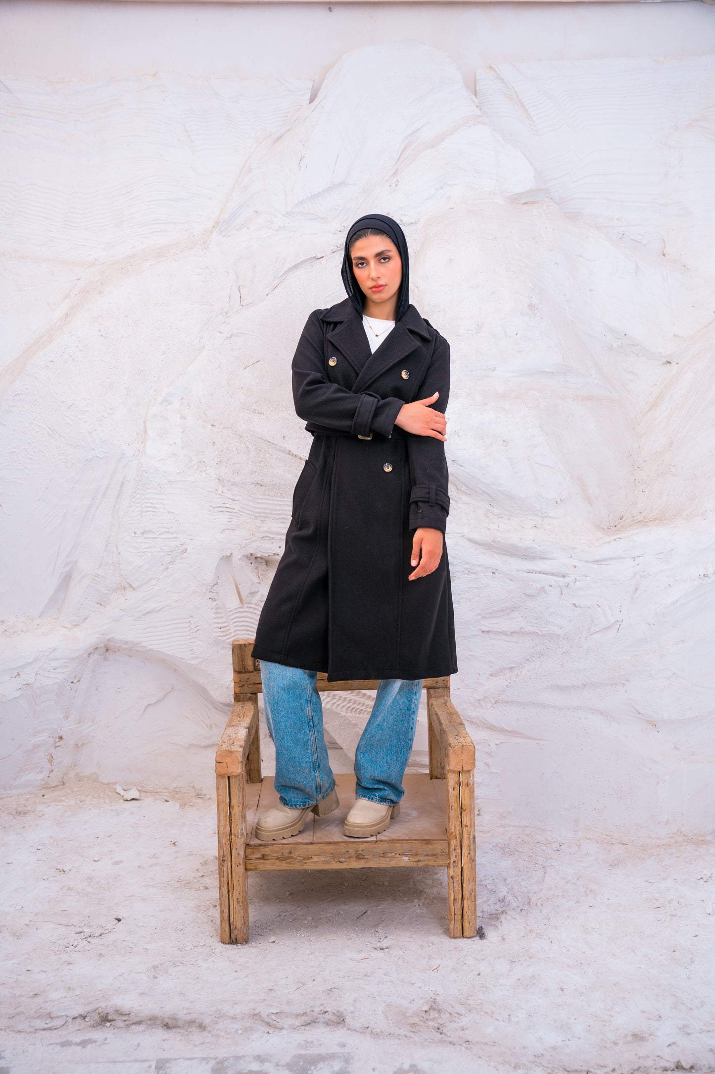 DOUBLE BREASTED WOOL TRENCH COAT