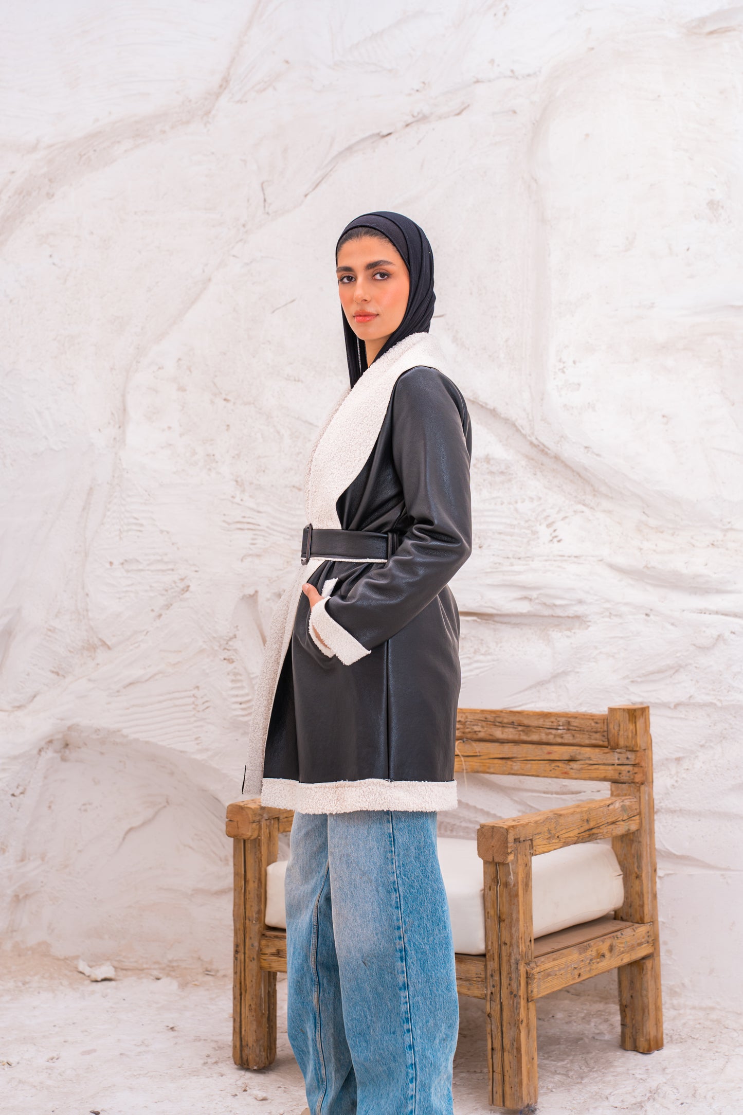 So Chic Leather Fur Inside coat