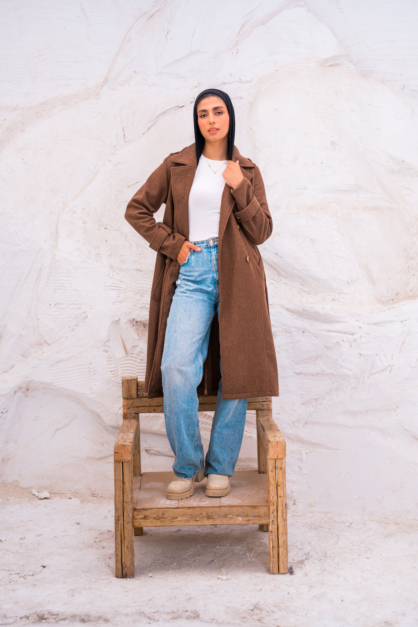 DOUBLE BREASTED WOOL TRENCH COAT