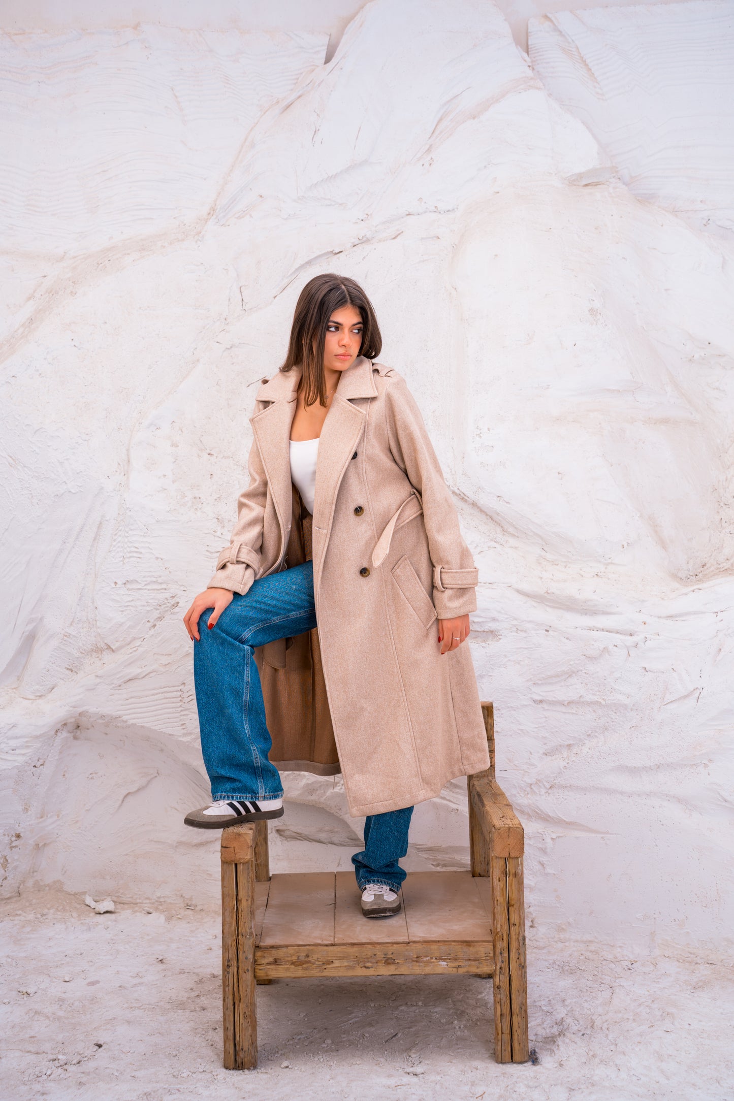 DOUBLE BREASTED WOOL TRENCH COAT