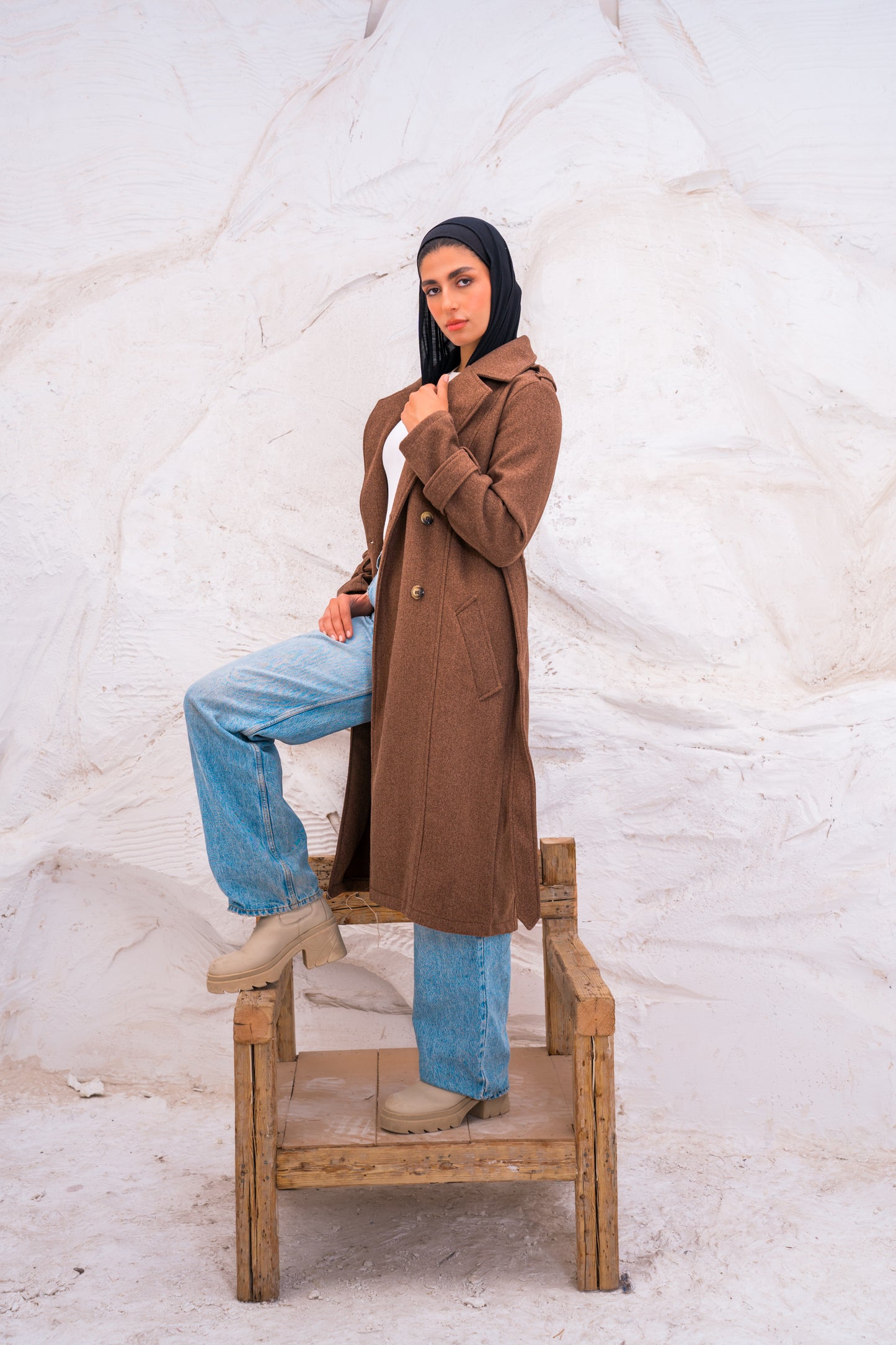 DOUBLE BREASTED WOOL TRENCH COAT
