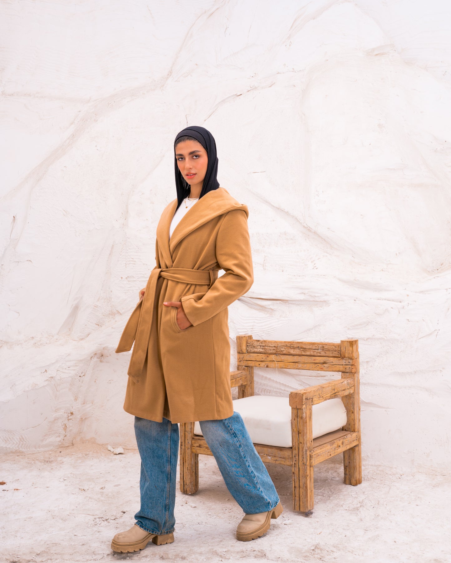 Hood wool coat