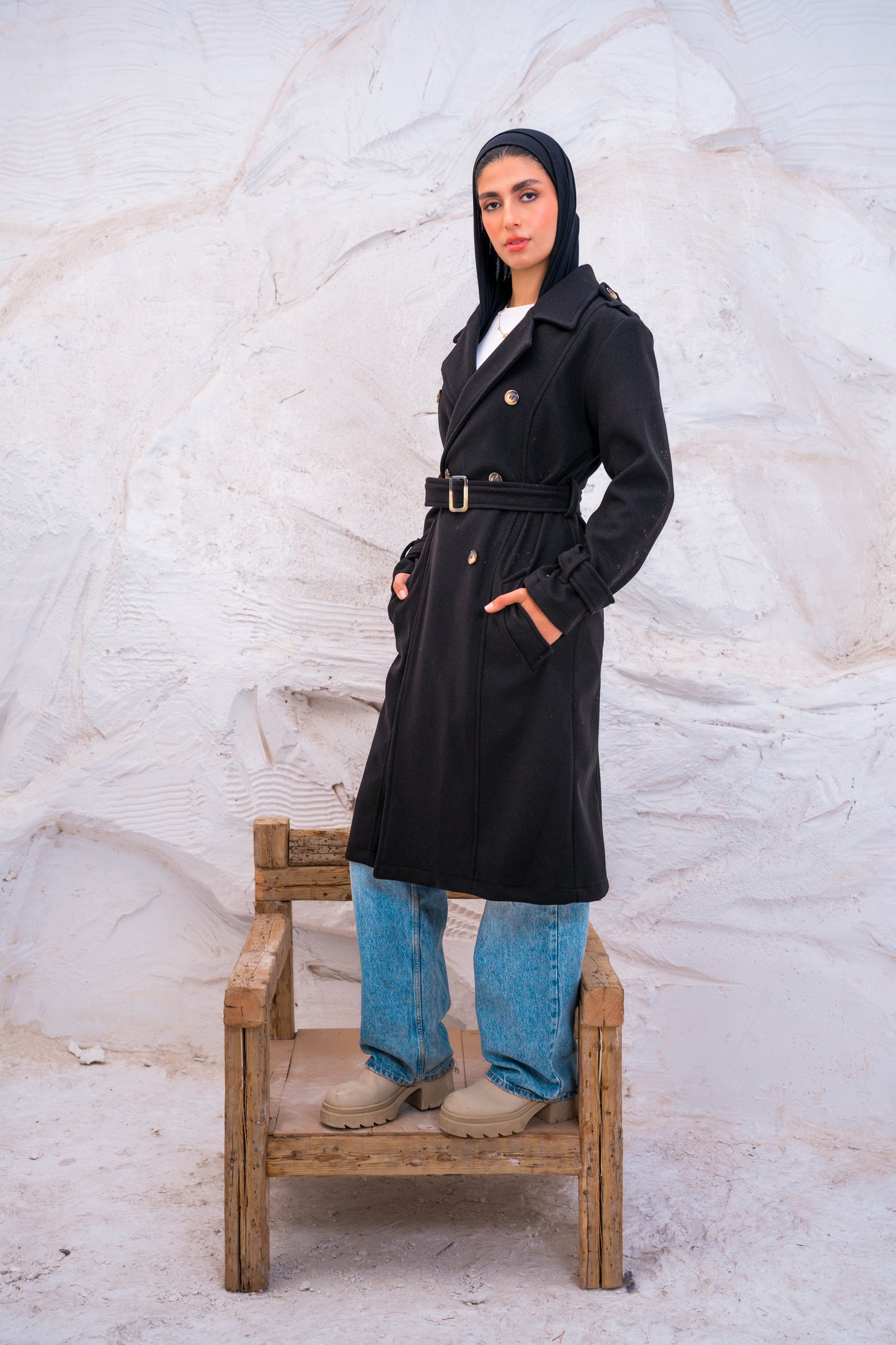 DOUBLE BREASTED WOOL TRENCH COAT