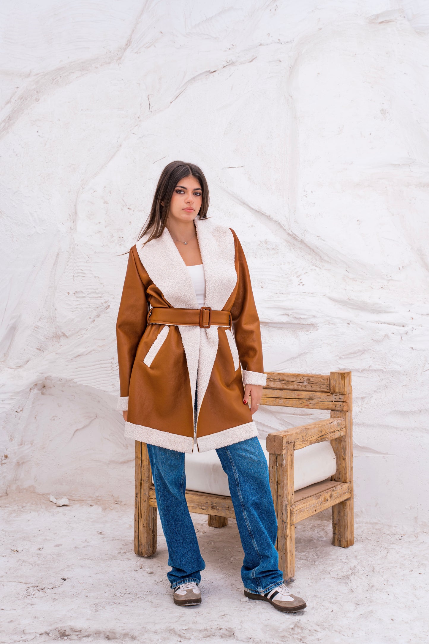 So Chic Leather Fur Inside coat