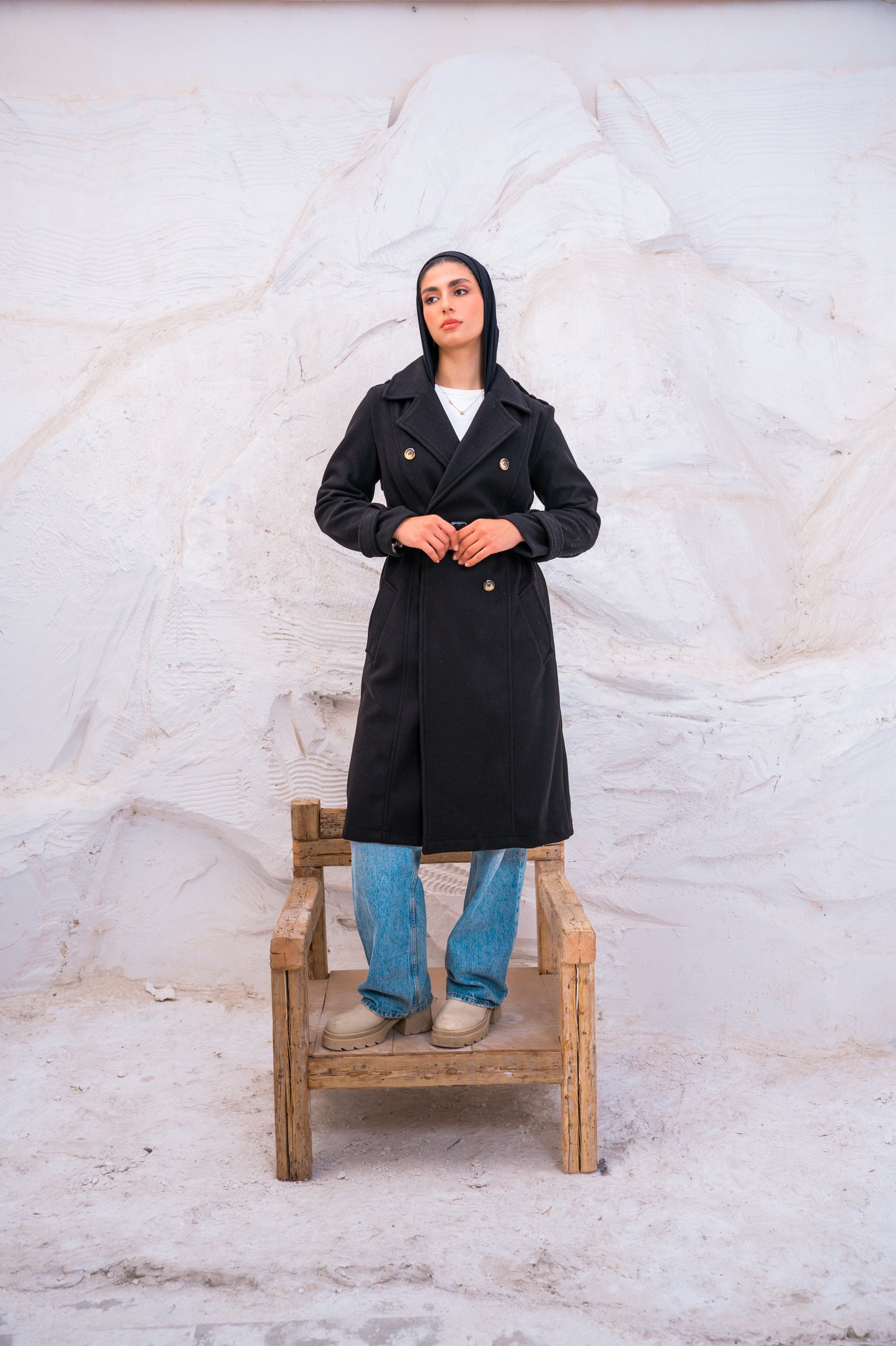 DOUBLE BREASTED WOOL TRENCH COAT