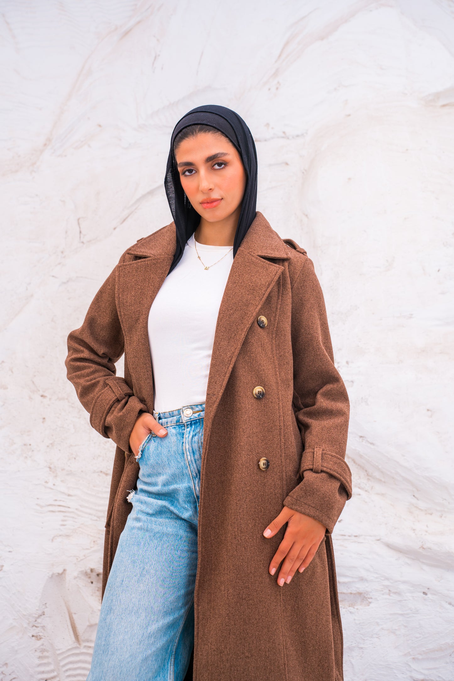 DOUBLE BREASTED WOOL TRENCH COAT