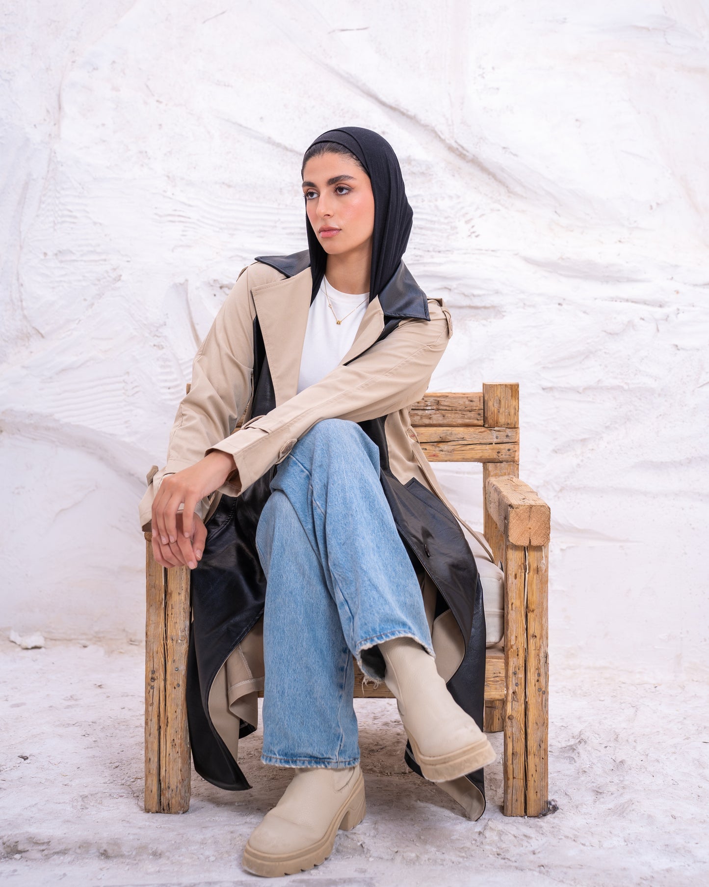 Leather X Gabardine Trench coat