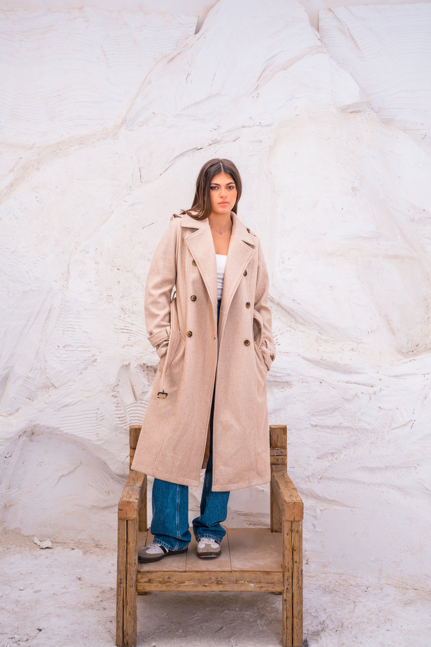 DOUBLE BREASTED WOOL TRENCH COAT