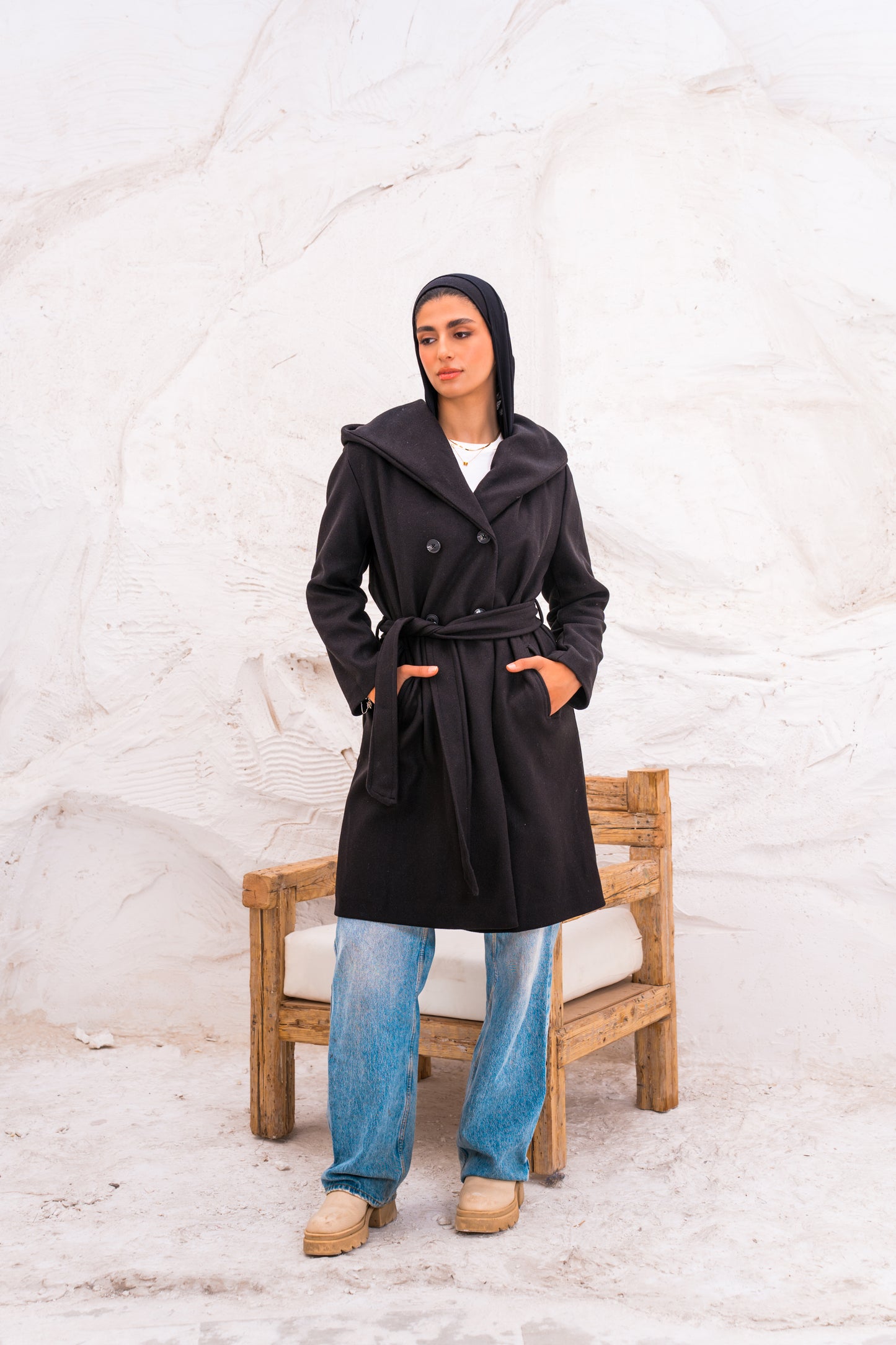 Hood wool coat