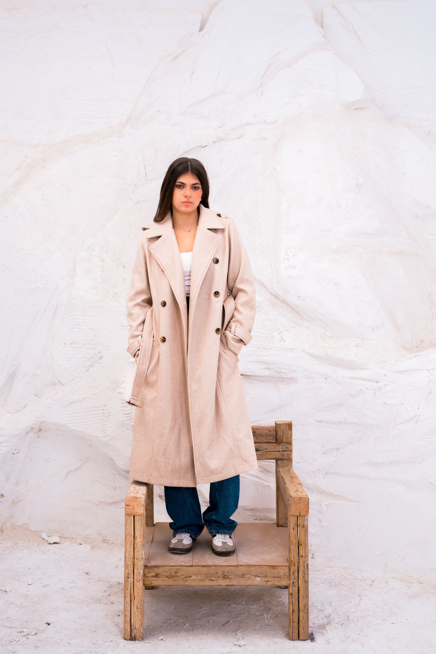 DOUBLE BREASTED WOOL TRENCH COAT