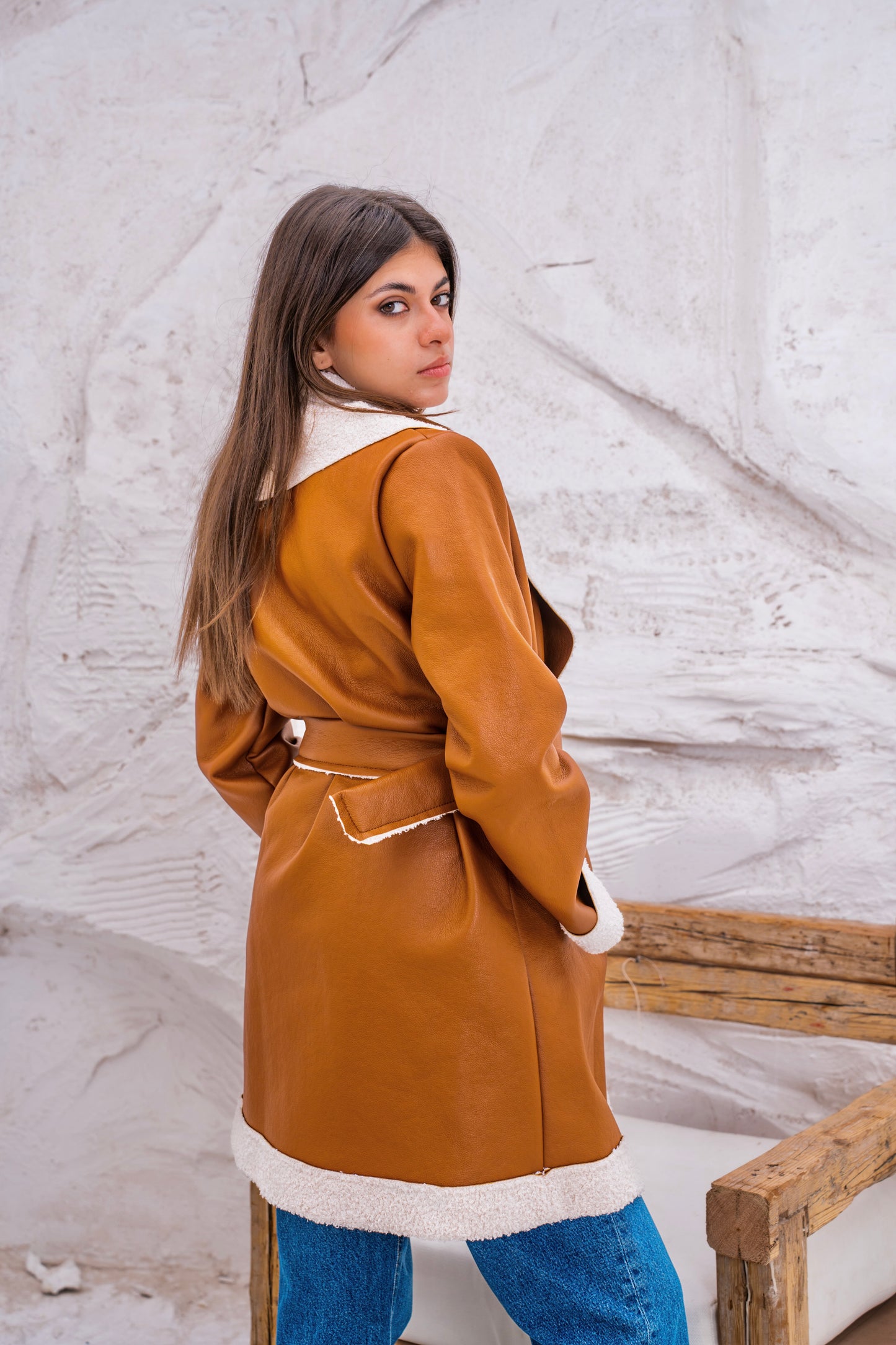 So Chic Leather Fur Inside coat