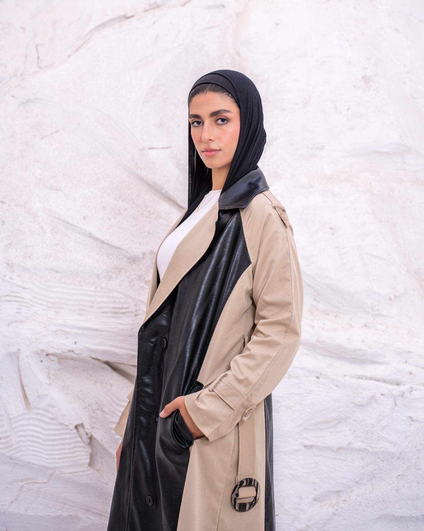 Leather X Gabardine Trench coat