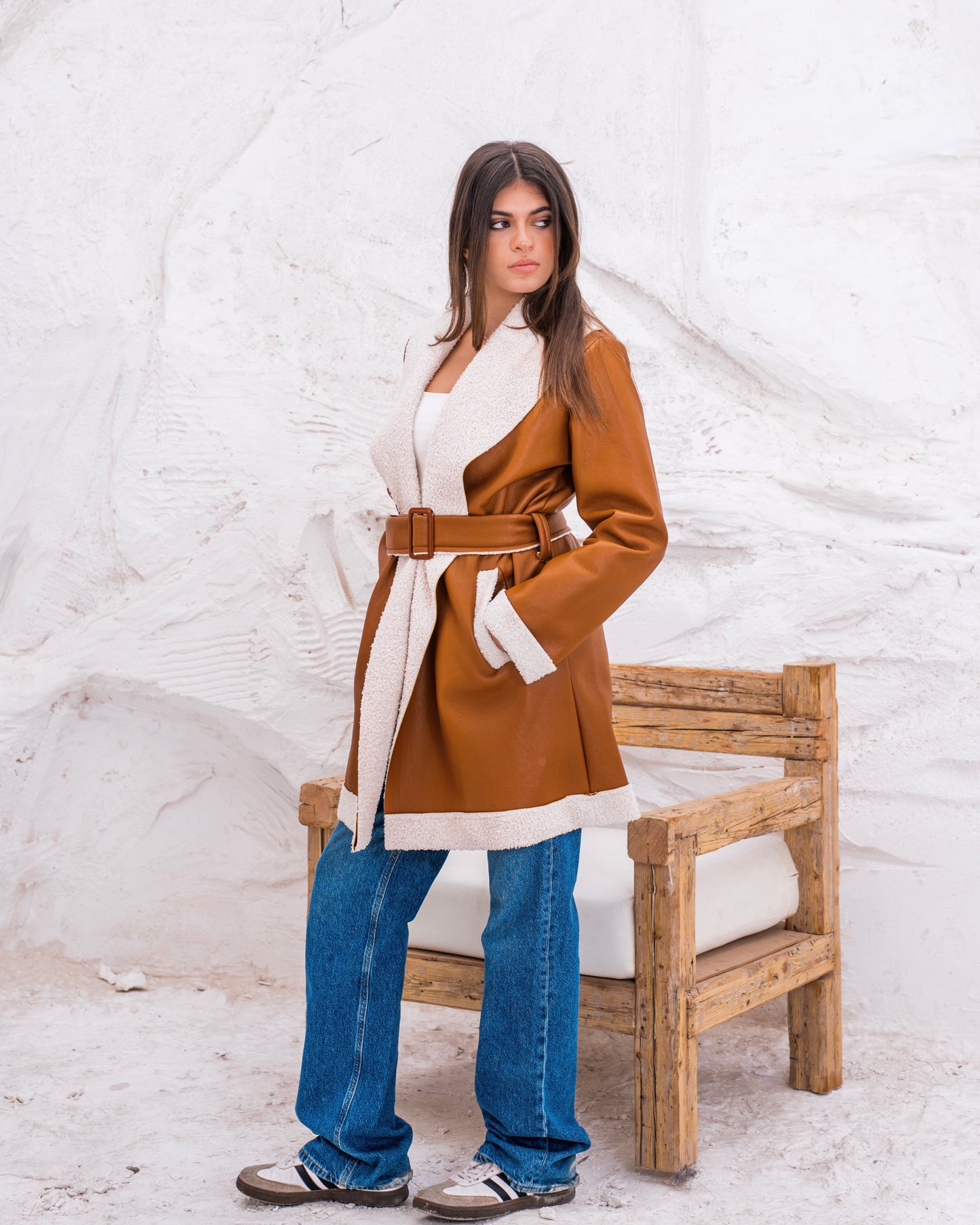 So Chic Leather Fur Inside coat