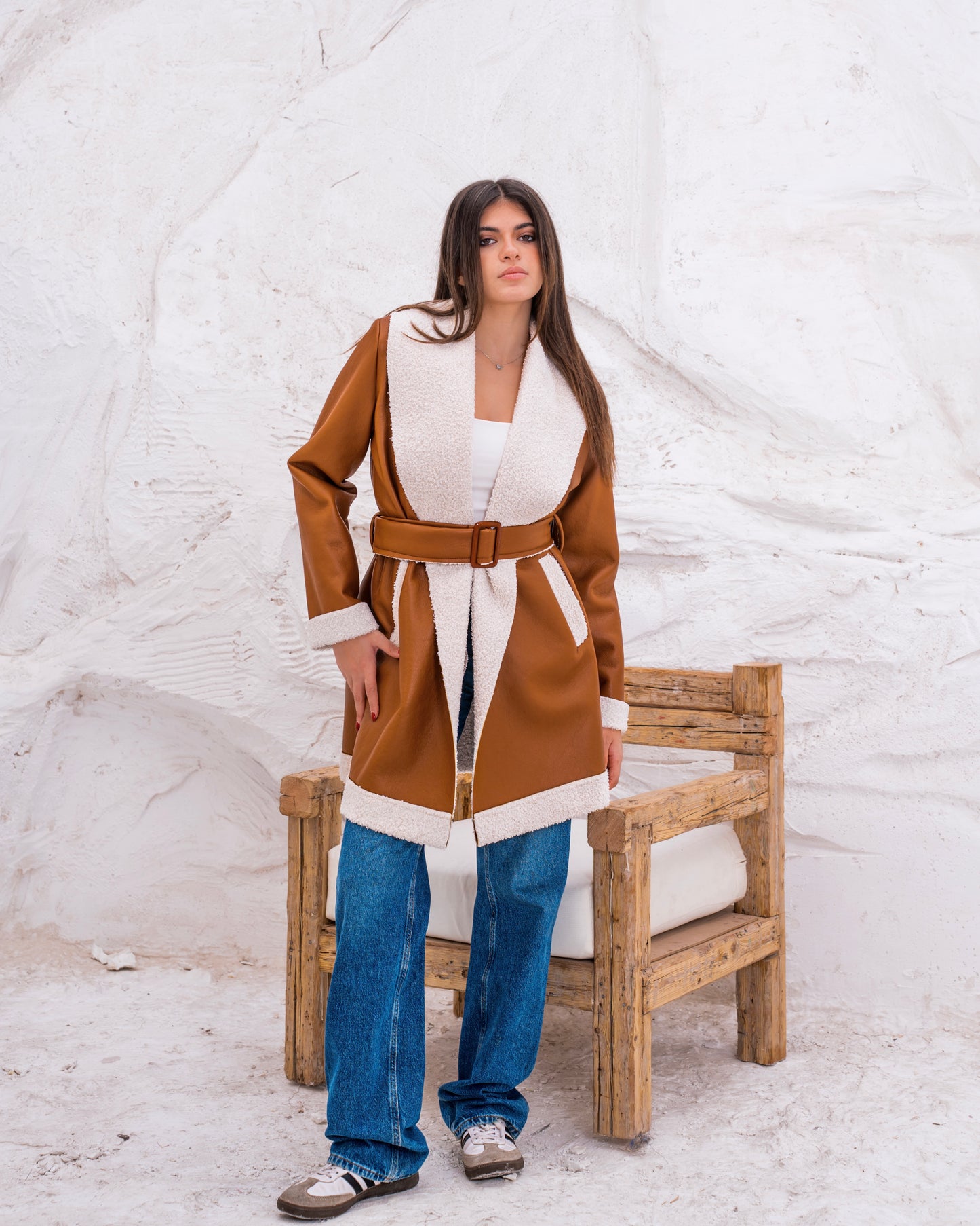 So Chic Leather Fur Inside coat