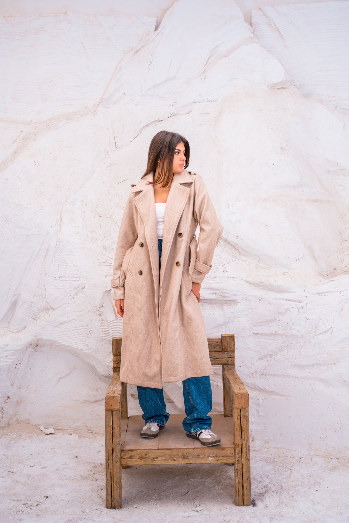 DOUBLE BREASTED WOOL TRENCH COAT