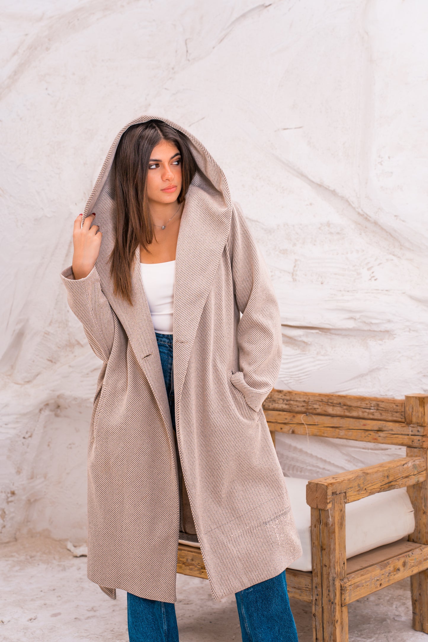 Hood wool coat