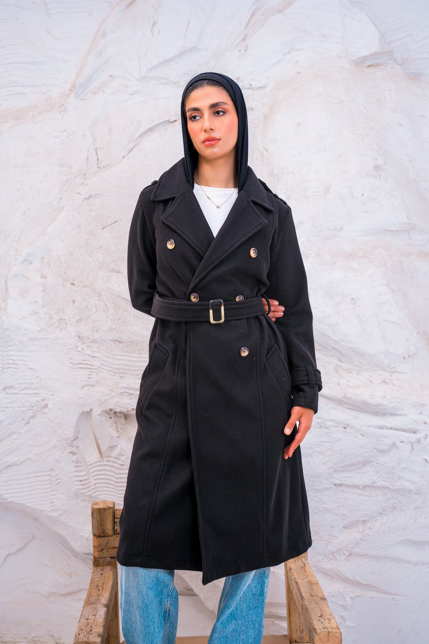 DOUBLE BREASTED WOOL TRENCH COAT