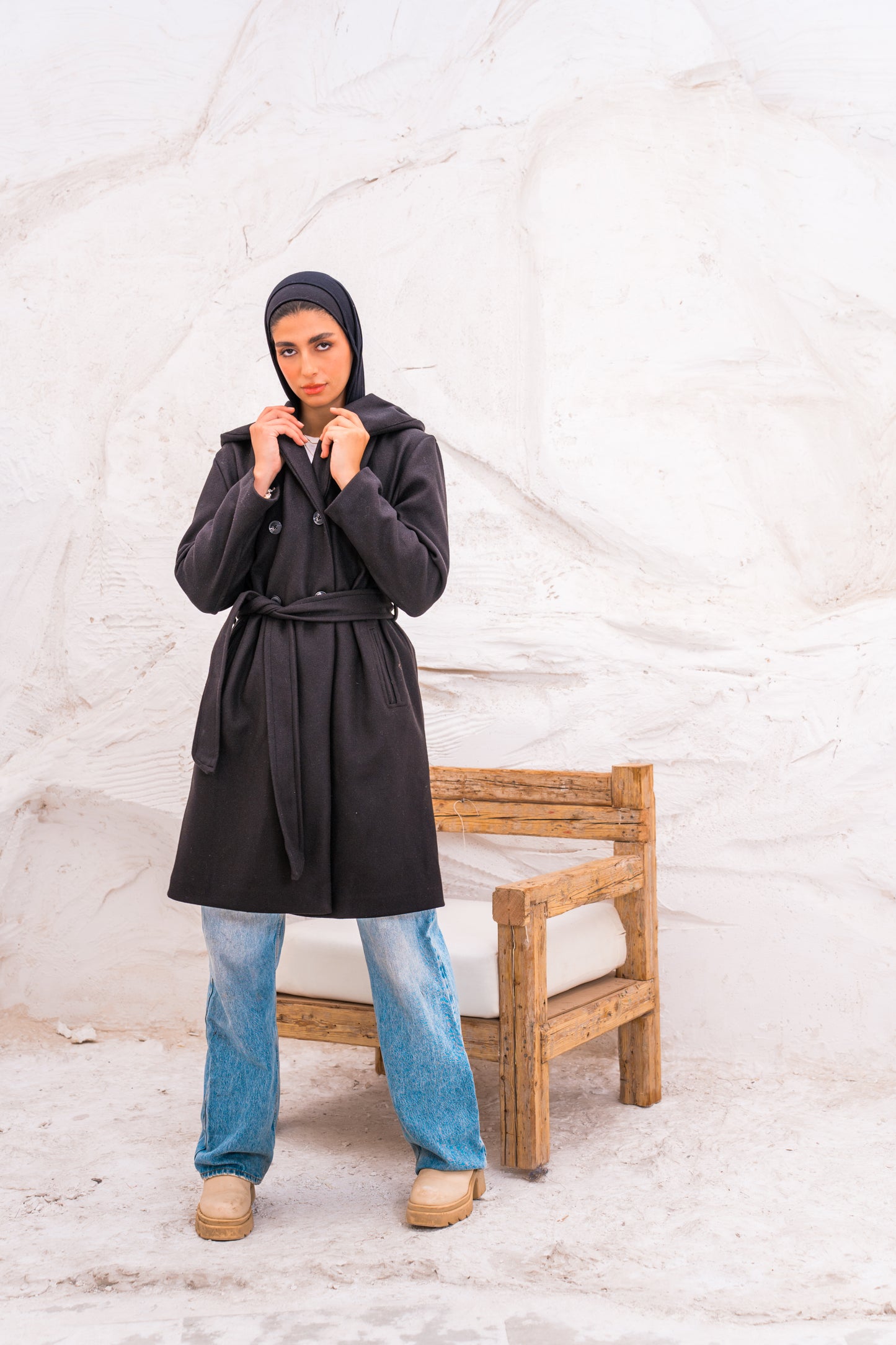 Hood wool coat