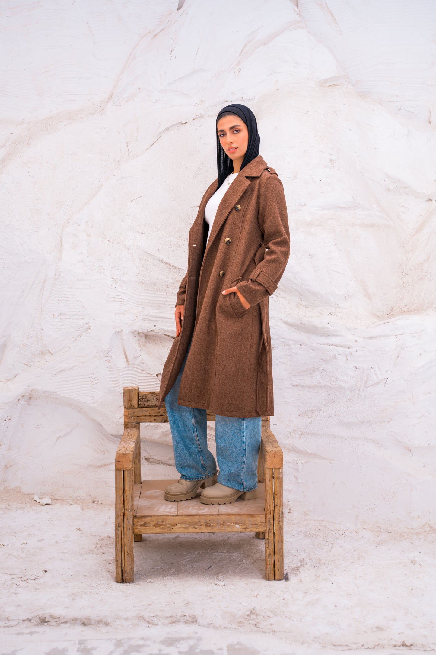 DOUBLE BREASTED WOOL TRENCH COAT
