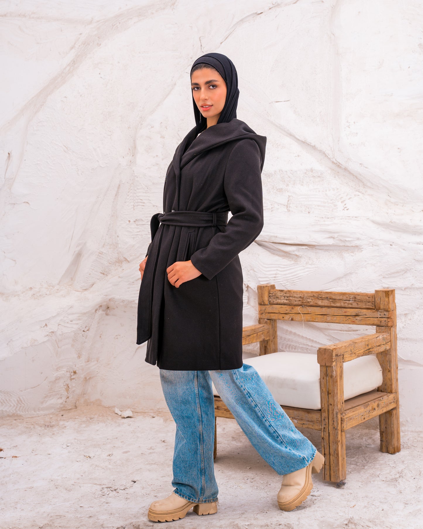 Hood wool coat