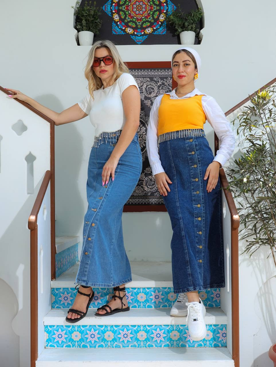 Front buttoned denim skirt