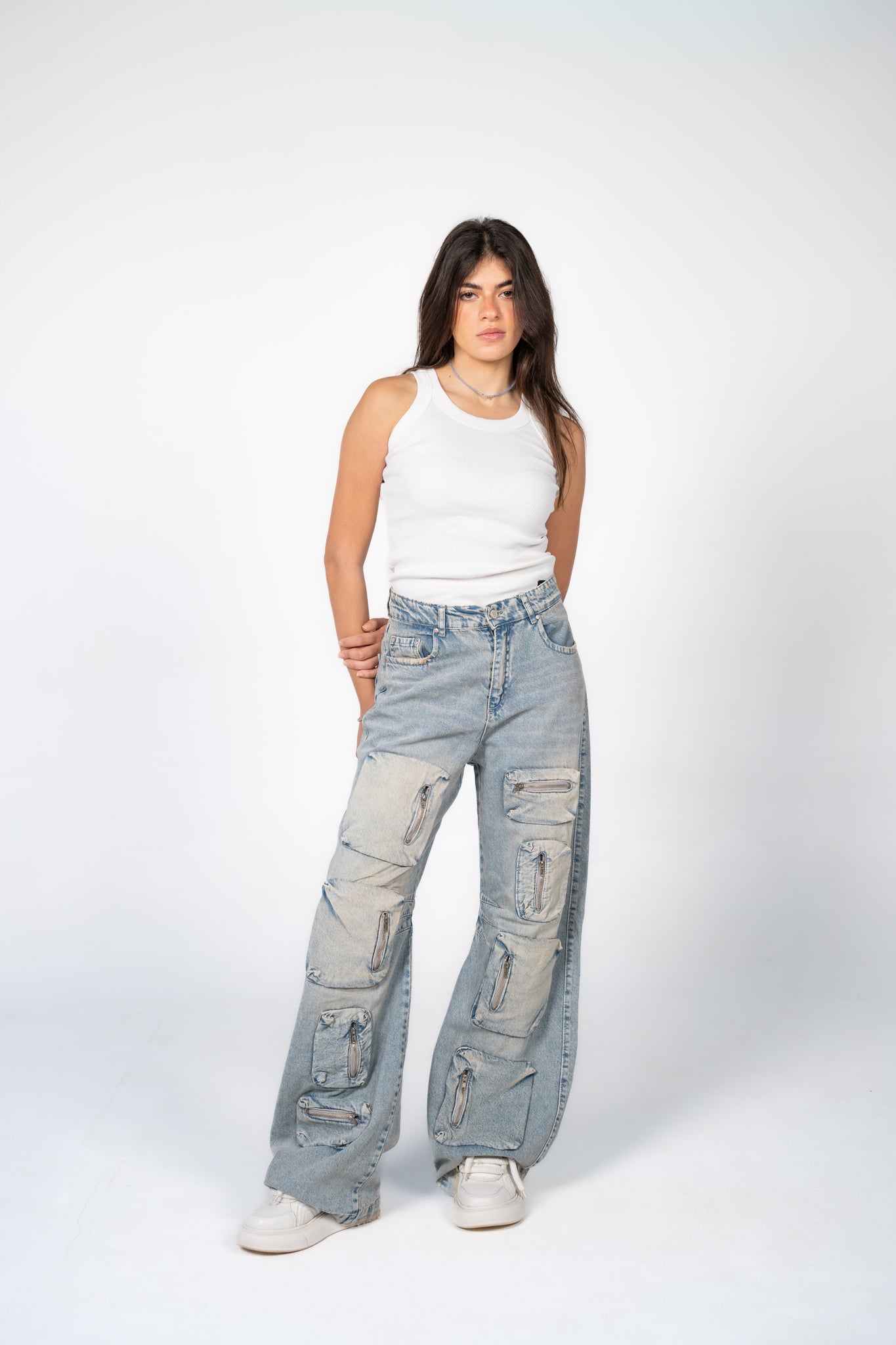 Cargo denim pants