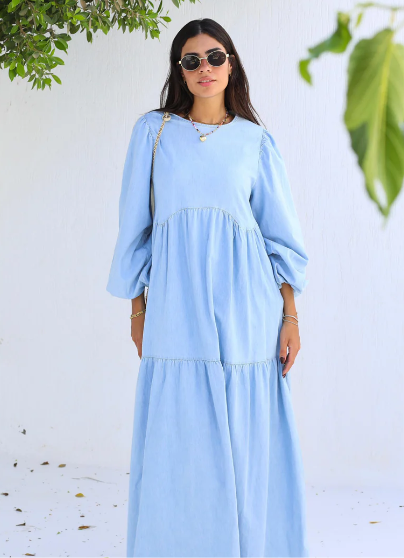 Fluffy denim dress
