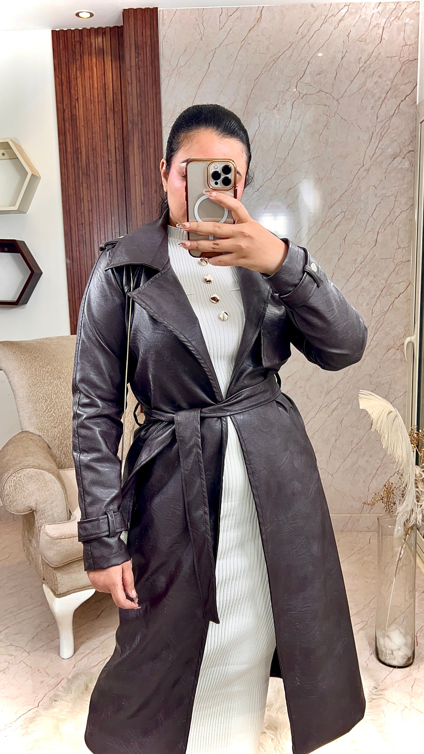 Leather trench coat