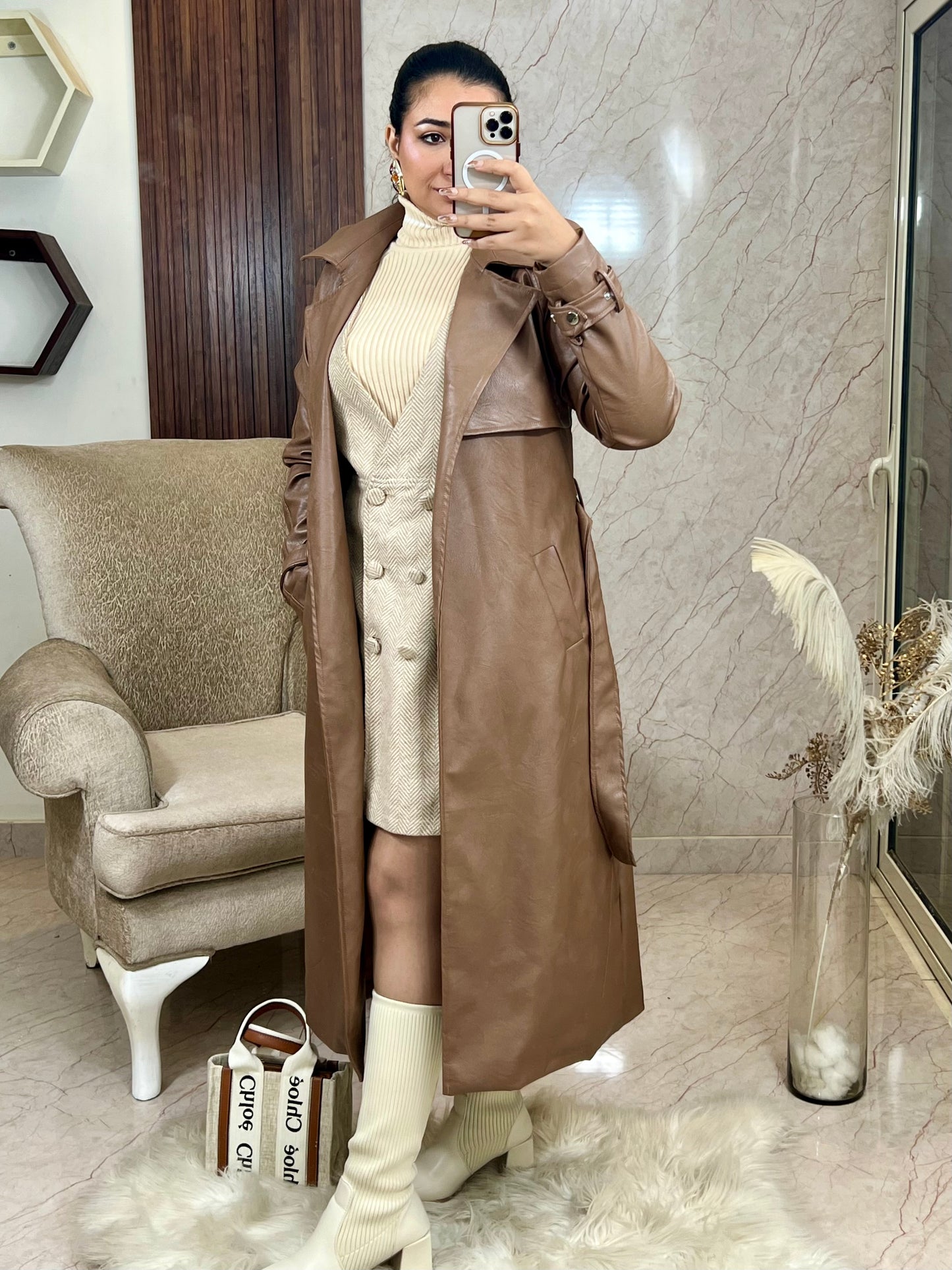 Leather trench coat