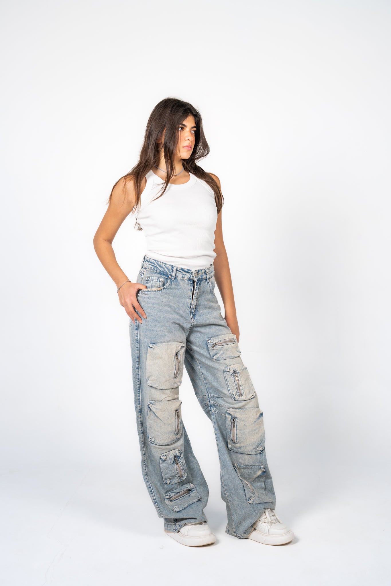 Cargo denim pants