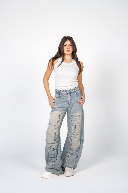 Cargo denim pants