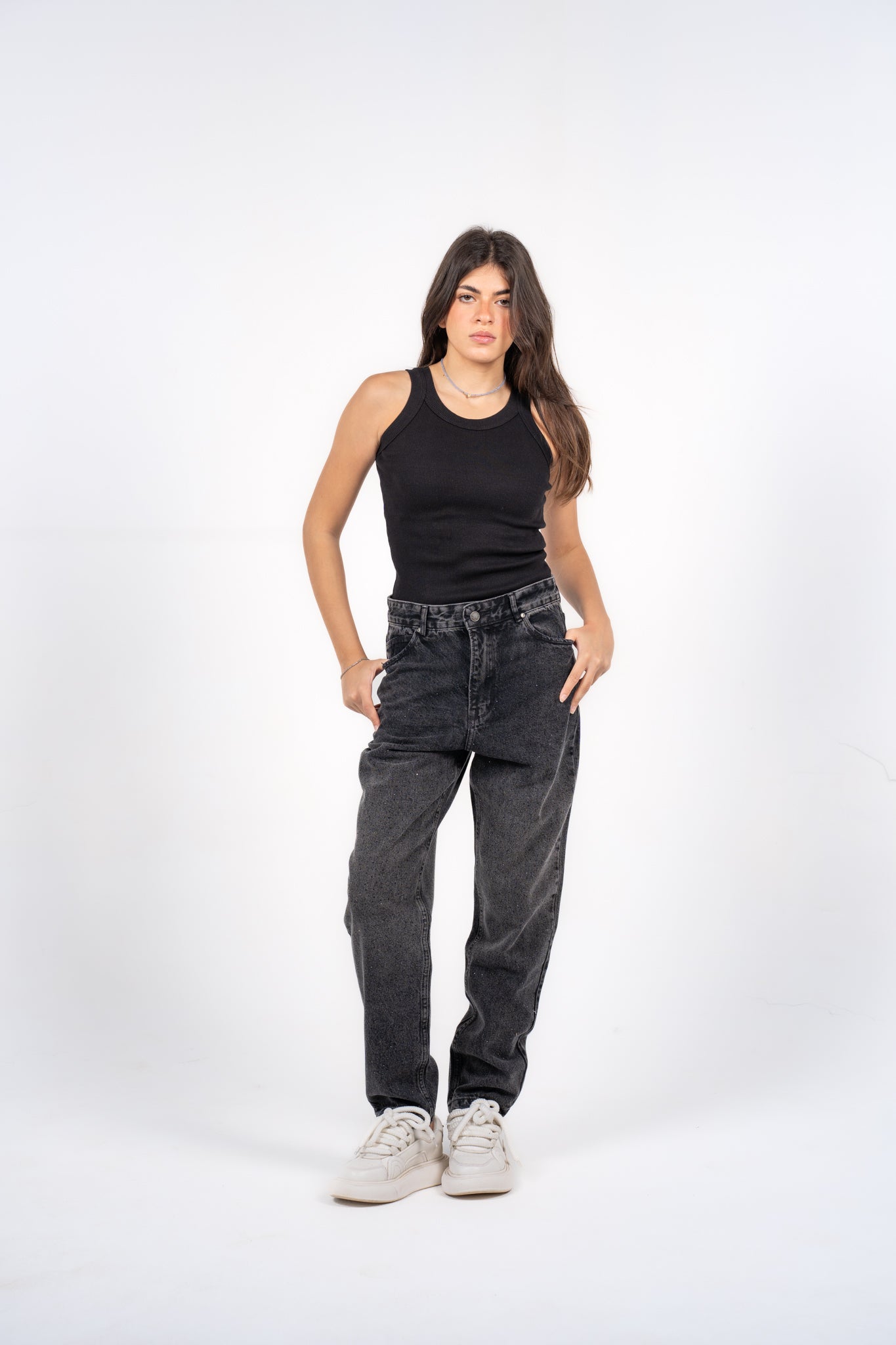 bling bling black denim pants