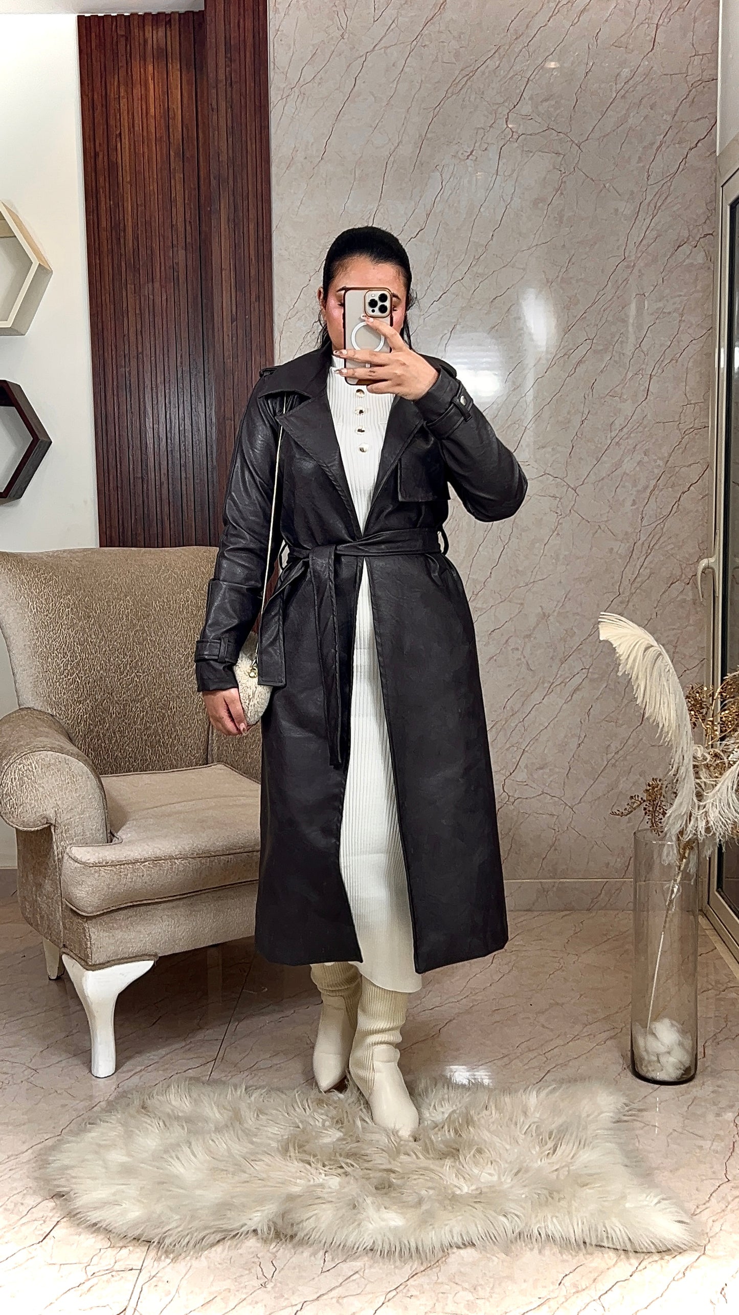 Leather trench coat